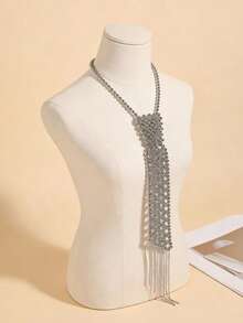 1 pièce Col détachable vintage fait main au crochet avec perles et motifs ajourés, convient pour les blouses, avec lien à gland - 83003 - Voir 5