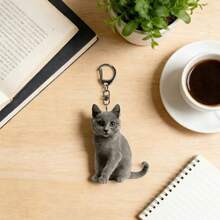 1pc Acrylic Cute Cat Keychain – Funny Blue Cat & Cow Cat Cartoon Charm, Adorable Animal-Themed Bag Accessory For Backpacks, Phone Straps, Jewelry Lovers, Boyfriend/Girlfriend Gifts, Party Favors, Car Accessories, Y2K Cute Goth Style - 多色-1 - 查看 2