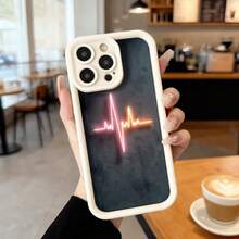 Cubierta de teléfono con diseño de electrocardiograma neón negro para iPhone estilo moderno uso diario y ocio,Aplicable a los teléfonos de la serie Apple y Galaxy - Blanco - Ver 7
