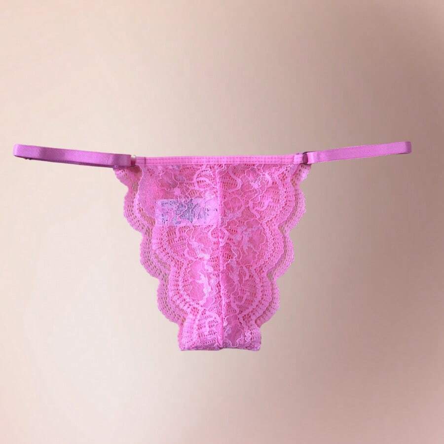 Calcinha String em Renda - Rosa chiclete - Visão 1
