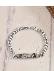 Customized NK Branded Bracelet, DIY Personalized Laser Engraved Eye Photo Bracelet, Unisex Cuban Link Chain Jewelry Gift, Suitable For Casual Wear Or Special Occasions - Style 8 - View 4