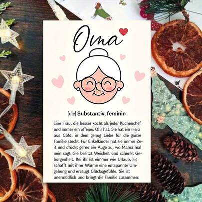 1 Stück "Oma [Die] Substantiv, Feminin" Herzerwärmende deutsche Oma Karte - Sanft weißer Hintergrund (Süße illustrierte Oma + Warmer Definitionstext), Zarte Familien-Atmosphäre, Leere Innenseite für persönliche Notizen, Inklusive roter Umschlag, Perfektes Geschenk für deine Oma (Geburtstag/Großelterntag), Ideal um aufrichtige, liebevolle Wünsche zu senden, Charmante Tribut-Themen Karte, die niedliche Kunst und sanfte Wertschätzung vereint