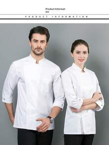 厨师服，简约设计，舒适，防污，防油，易洗，透气，耐用 - 白色 - 查看 6