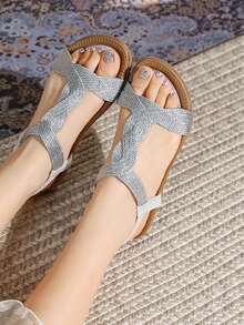 Bohemian Style Fashion Rhinestone Decorated Open Toe Comfortable Women Sandals - Silver - View 3
