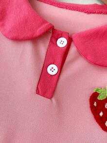 Girls Casual Fashion Cute Doll Collar Cap Sleeve Strawberry Print Dress, Summer - Pink - View 4
