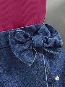 2pcs/Set Fashionable Young Girl Casual Sleeveless Top + Studded Denim Skorts Outfit - Hot Pink - View 4