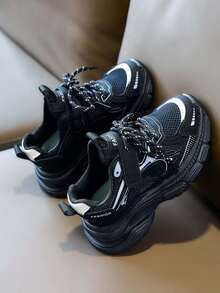 1双男女通用透气网面平底运动鞋，软底防滑休闲步行鞋，时尚百搭学生跑步鞋，适合春秋季穿着 - 黑色 - 查看 2