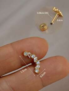 1 pieza Pendientes de botón chapados en oro de 18K, diseñados para oídos sensibles, pendientes de botón con corona de cobre, hoja y cruz de circonita, adecuados para cartílago de la oreja, hélix, trago, concha, lóbulo, daith, bajo contenido de alergia, 20G - Un par de pendientes de circonita redonda - Ver 23