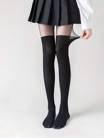 Women's Thin Contrast Color Black Thigh High Socks - Sexy Sheer Stockings, Lightweight And Breathable, Suitable For Hot Weather