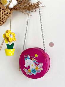 1 Bolsa Transversal Pequena Infantil Em Pu Com Fecho De Zíper, Estampa De Cavalo E Unicórnio, Ideal Para Uso Diário. - unicórnio - Ver 12