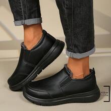 Zapatos de algodón de talla grande para invierno, nuevo estilo, forrados de forro polar, gruesos, ligeros, de suela suave, versátiles, antideslizantes, para papá de mediana edad y ancianos, zapatos cálidos - ST335 - Negro - Ver 4
