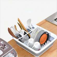 Collapsible Folding Silicone Dish Drainer Camping Caravan Boat Drying Rack, SILICONE DISH DRYING DRAINER, FOLDABLE DRIPPER, FOLDABLE SILICONE DISH DRYING DRAINER FOR PLATES, GLASSES, CUTLERY. - white grey - View 3