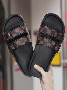 Pantuflas para hombres talla grande 38-47, cómodas y casuales para exteriores, ligeras y antideslizantes para el hogar, resistentes al desgaste y transpirables, sandalias para hombres para uso diario en exteriores, extra grandes, anchas, súper grandes (patrón irregular) - Marrón - Ver 3