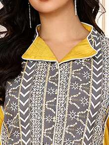 2026 New Style Ramadan Traditional Elegant Embroidered Abaya Dress With Collar, Fashionable And Graceful - Yellow - View 3