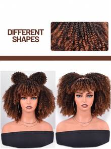 Short Afro Kinky Curly Wig With Bangs For Women High Temperature Synthetic Hair Wig Curly Afro Wigs For Women - Curly Afro Wigs Black Wig For Women Brown Gold Gradient 12 Inch Replacement Wigs Party Use Natural Black Hair Carnival Cosplay Wigs - 1B/30 - 查看 4