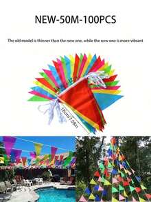 100pcs/Set 164ft Pennant Bunting Flags, Durable Outdoor Party Festival Decor For Weddings, Parties, Sports Events, Malls, Indoor Holiday And Garden Activities, With Easy Hanging String - Multicolor - View 15