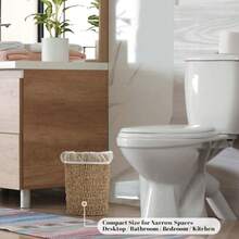 Havawish 2 piezas Cesta de basura de hierba marina trenzada de mimbre hecha a mano papelera tejida de 6.8 litros papelera redonda de mimbre estilo boho contenedor de basura natural para dormitorio - natural - Ver 3