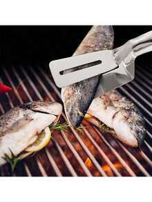 Stainless Steel Frying Shovel Clip,Multifunctional Steak BBQ Utensils Fried Fish Spatula,Bread Tongs Household Kitchen Tool,Food Flipping Steak Clips,Outdoor Picnic Pancake Turner,Frying Shovel Pancake,Pizza Steak Clip,Barbecue Grilling Cooking Tool - 銀色 - 查看 2