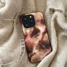 Gradient Red-Brown Feather Texture Double Layer Soft Phone Case Compatible With IPhone 17 Pro Max, 16 Pro Max, 15 Pro, 14, 13, Cute & Fashionable For Girls - Red - View 1