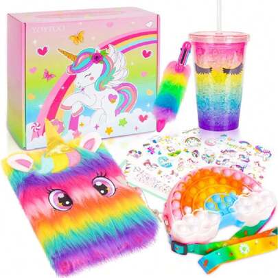 Regalos de Unicornio para Niñas de 5 a 12 Años - Set de Peluche Unicornio con Diario con Cerradura, Botella de Agua, Bolsa Pop, Bolígrafo y Pegatinas, Regalo de Cumpleaños y Festividades,36922861