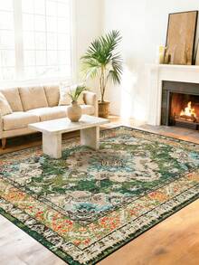 1件装抽象几何复古地毯，绿色复古几何图案，涤纶面料，高清印花，轻便易携，防滑可水洗，适合居家或作为节日礼物 - 彩色 - 查看 2