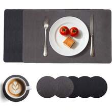 Gugxiom Juego de 6 manteles Individuales y Posavasos con diseño de Piel de Vaca aislantes del Calor y antiescaldaduras rectangulares y de Doble Cara Marrón café + Negro - MarrncafNegro - Ver 1