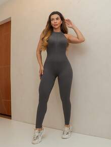 Women's Ribbed Sports Jumpsuit, Polyamide, Elastic, Imported, 3RD SD1486 - Xám - Xem 4