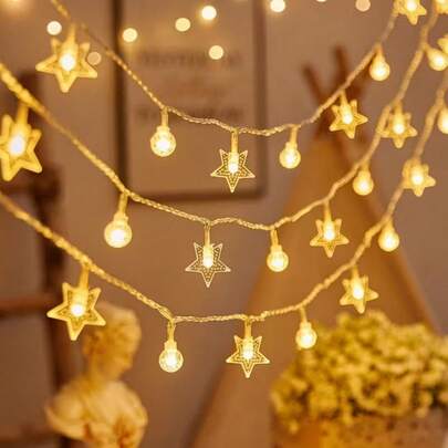 1 PC Warm White Bubble Star & Ball String Lights - Battery Powered LED Ramadan Eid Decoration For Garden & Festival Party Atmosphere