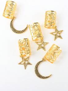 5件套女士编织星月发饰套装，节日发型夹，星星、月亮图案，适合节日、派对、日常佩戴，可作吊坠、礼物、节日饰品、发夹、发卡、发卡、头饰、发卡，夏季旅行必备 - 金色 - 查看 5