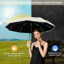 Paraguas Plegables Automático con Hebilla de Anillo y Cinta Reflectante,Paraguas de Bolsillo para Lluvia y Sol,UPF 50+,Resistente al Viento e Impermeable - Negro - Ver 12