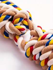 1 pieza Juguete interactivo de cuerda de algodón para tirar de la de perros, juguete de cuerda anudado para masticar y limpiar los dientes para mascotas de raza mediana/grande - Multicolor - Ver 10