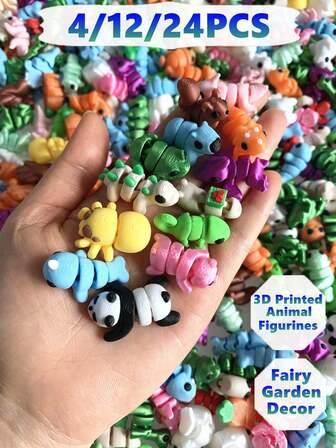 4/12/24pcs 3D Printed Simulation Mini Animal Model Home Ornament Cartoon Figure Fairy Garden Decoration Birthday Gift