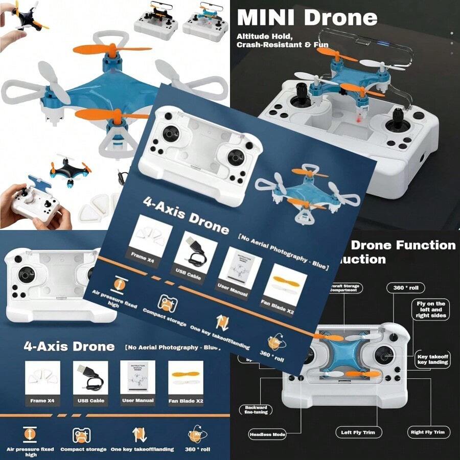 Mini Drone Beginner-Friendly Stunt Flyer All-Ages Mini Drone with Easy Stunt Flights and 360° Tricks with LED and Altitude Hold and Propeller Protection For Indoor Outdoor Blue-0002 - Azul - Ver 1