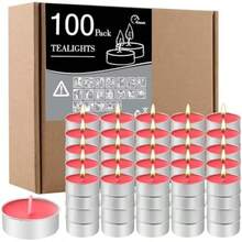 Velas de Té Pequeñas de Cera Natural - Pack de 100 Velas Sin Humo e Inodoras - Duración de 4 Horas - Luz Cálida y Relajante - Ideales para Meditación, Bodas, Cenas Navideñas y Ambientación ()(Rojo) - Multicolor - Ver 2