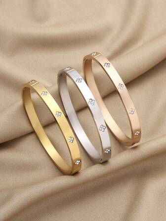 Pulsera elegante de acero inoxidable con rhinestones, de moda y lujosa, artículo esencial para mujeres. Resistente al agua y a la decoloración, adecuada para uso diario.