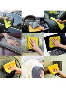 10/5/2pcs Thicken Large Microfiber Car Cleaning Towels Soft Quick Drying Windows Mirrors Wiping Rags Double Layer Clean Cloths For Car Wash, Home Cleaning & Pet Drying Cloths - Yellow Gray - View 7