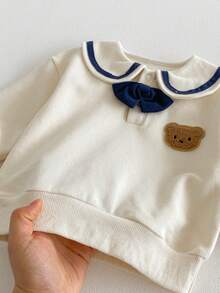 Set de 2 sudaderas de manga larga con estilo deportivo informal y estilo universitario con oso y lazo en contraste de color para niños/niñas pequeños, para primavera/otoño - Multicolor - Ver 10