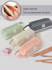 1 pieza Estuche de lápices de tela Oxford de doble capa con gran capacidad - Adecuado para estudiantes, esencial para volver a la escuela, artículos de papelería, caja de lápices, mochila, estuche de lápices de varias capas, esencial para volver a la escuela - Multicolor - Ver 4