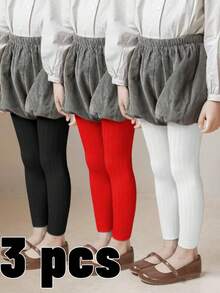 3 pares de mallas ajustadas de unicolor para niñas, con ajuste cómodo y elástico, adecuadas para todas las estaciones, excelentes para uso diario - Multicolor - Ver 23