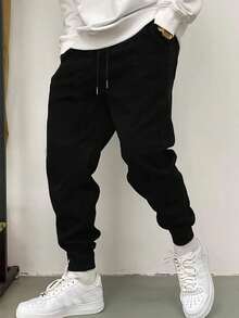 Geeignet als Geschenk zum Vatertag, Herren einfarbige minimalistische Strickhose, geeignet für Sport & lässig Wear, den ganzen Jahresüber bequem zu tragen, dünner Stoff lässig Jogginghose. Leicht oversized, 100% Polyestermaterial, in mehreren Farben erhältlich - Schwarz - Übersicht 8