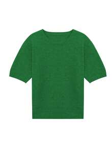 Women's Elegant Casual Solid Color Knit Ribbed Crew Neck Short Sleeve Sweater Top, Suitable For Spring/Summer, Daily/Commute Wear - Green - View 5