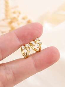 2 件套简约日常佩戴金属耳环，小众设计，高灵敏度，适合日常佩戴和旅行 - 金色 - 查看 2