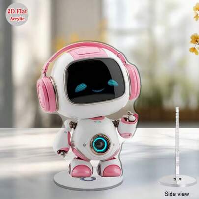 2D Flat Rotating Acrylic Figurine - Cute Cartoon Robot, 360 ° Rotation, Indoor/Outdoor Decoration, Suitable For Home, Office Or Birthday Gifts, Robot Decoration, Indoor And Outdoor Decoration, Fun Design, Durable Decoration