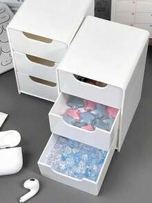 3-Tier Desktop Storage Box With Drawers - Ideal For Storing Bathroom Supplies, Office Supplies, Daily Jewelry And Cosmetics - Portable Compartment Box (12.5cm * 8cm * 9cm) - Multicolor - View 2