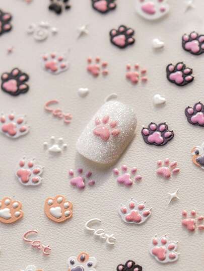 1 قطعة ملصقات أظافر على شكل مخالب قطة، ملصقات بارزة ثلاثية الأبعاد بشكل حيوان كرتوني من البي في سي، مناسبة لصالونات الأظافر ومستلزمات فن الأظافر DIY، سطح لامع، ملصقات تطريز لاستخدام واحد، بشكل غير متماثل - مناسبة لتزيين أظافر النساء