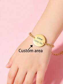 Customized Engraved Bracelet, Customized Based On User Provided Image, Double Hole Round Disc Stainless Steel Bracelet, Laser Engraved, Suitable For Girl, Cuban Link Chain Jewelry Gift, Suitable For Casual Or Special Occasions - Style 7 - View 2