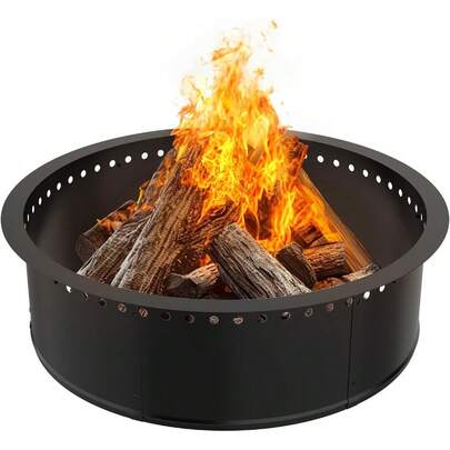 Smokeless Fire Pit Ring Outdoor33 Inch Outer/30 Inch Inner Diameter Heavy Duty Metal Round Liner Insert For Outside Wood Burning Patio Camping Bonfire Campfire