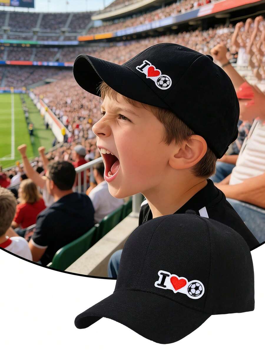 【棒球帽】1顶3-8岁儿童刺绣“我爱足球”标志棒球帽 - 休闲棒球帽，可调节帽围，八种颜色可选，适合日常训练、搭配服装、足球迷，情人节完美礼物 - 彩色 - 查看 1
