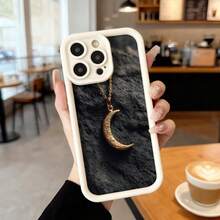 Funda de teléfono con borde negro diseño de luna creciente dorada sobre fondo oscuro para uso diario en cafeterías y espacios urbanos,Aplicable a los teléfonos de la serie Apple y Galaxy - Burdeos - Ver 4