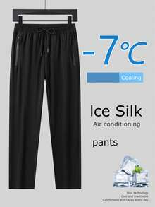 Men's Solid Color Lightweight Elastic Sports Pants, Zipper Pockets, Suitable For Fitness, Exercise, Running, Summer - Black - View 3